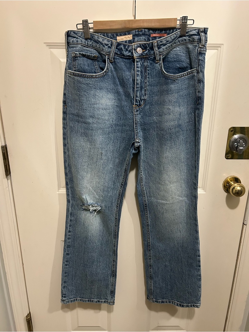 Pilcro Straight-Leg Distressed Blue Jeans